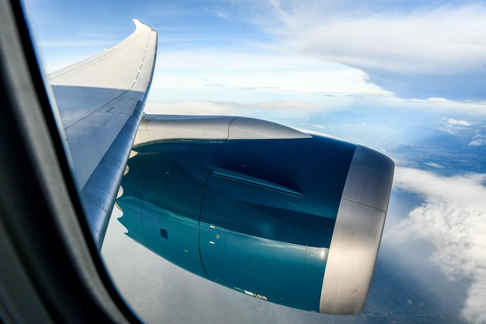Động cơ Boeing 787-10 với nhiều ưu điểm vượt trội giúp giảm 25% nhiên liệu tính trên mỗi ghế và khí thải so với các dòng máy bay thế hệ trước. (Ảnh: Minh Tuấn/Vietnam+)
