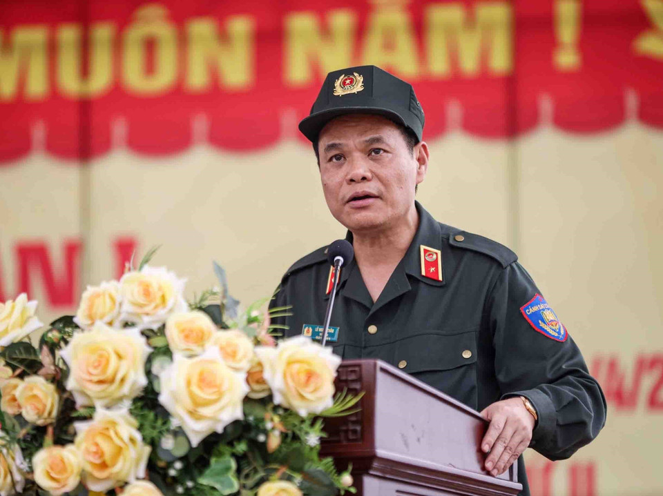 Thiếu tướng Lê Ngọc Châu, Tư lệnh Cảnh sát Cơ động phát biểu. (Ảnh: Phạm Kiên/TTXVN)