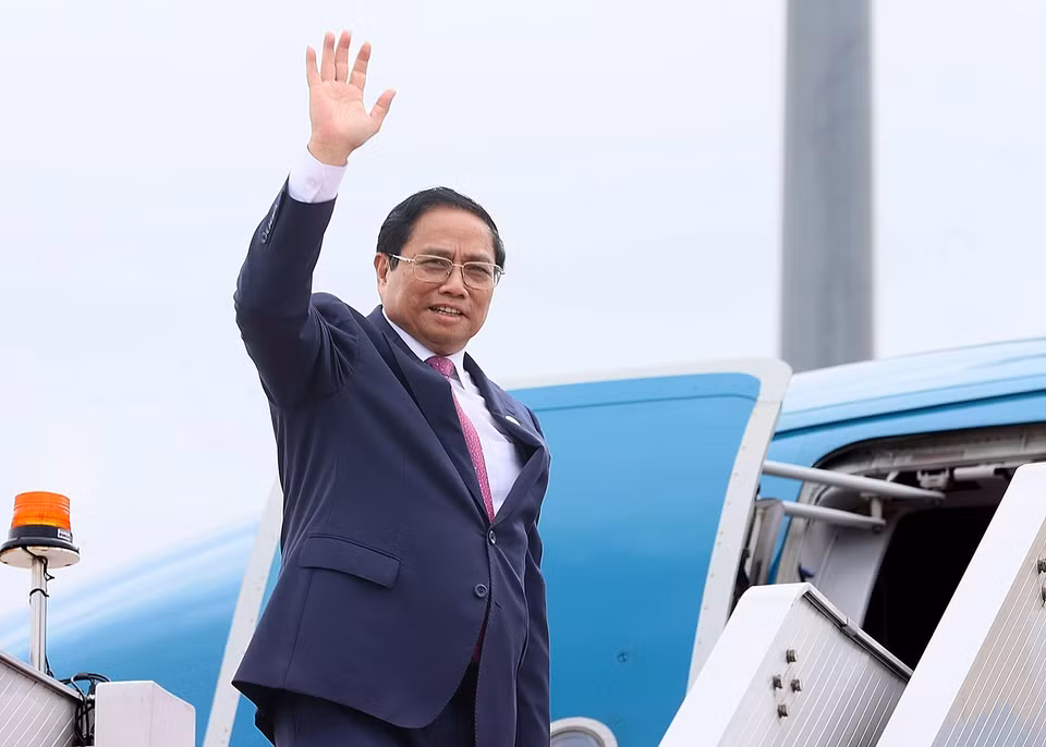 Thủ tướng Phạm Minh Chính kết thúc chuyến tham dự CAEXPO và CABIS lần thứ 20 tại Nam Ninh, Trung Quốc. (Ảnh: Dương Giang/TTXVN)