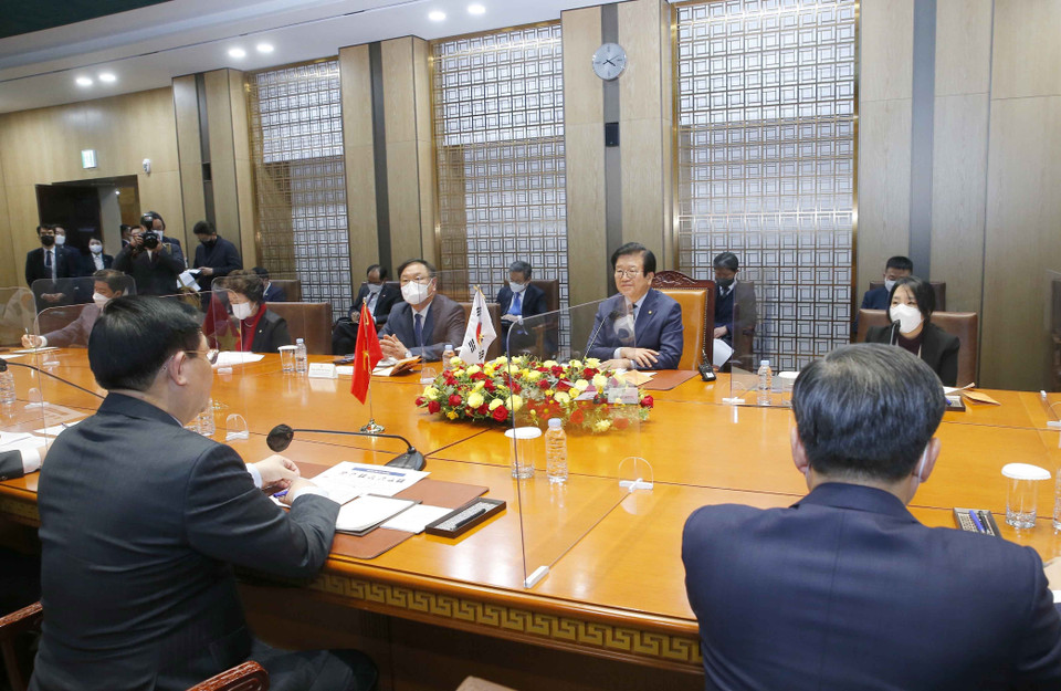 Chủ tịch Quốc hội Hàn Quốc Park Byeong-seug phát biểu. (Ảnh: Doãn Tấn/TTXVN)