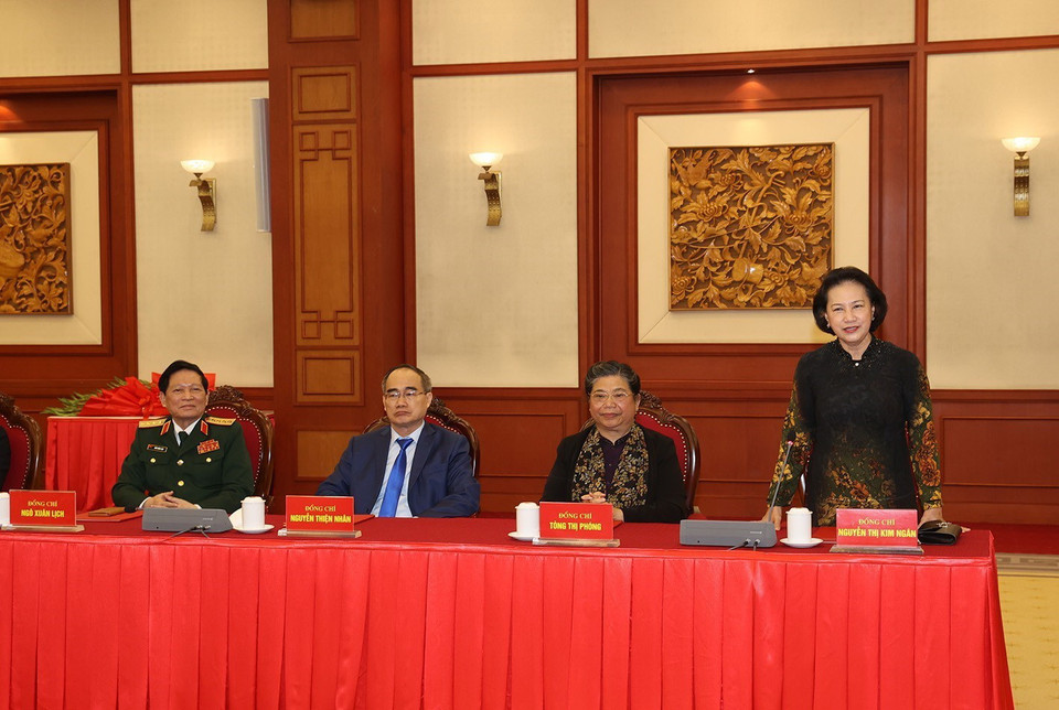 Nguyên Ủy viên Bộ Chính trị, nguyên Bí thư Đảng đoàn Quốc hội, nguyên Chủ tịch Quốc hội Nguyễn Thị Kim Ngân phát biểu. (Ảnh: Trí Dũng/TTXVN)