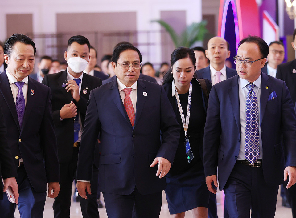 Chiều 10/11, tại thủ đô Phnom Penh, Campuchia, Thủ tướng Phạm Minh Chính tham dự và phát biểu tại Hội nghị thượng đỉnh kinh doanh và đầu tư ASEAN 2022. (Ảnh: Dương Giang/TTXVN)