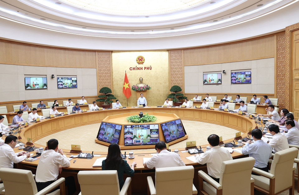 Quang cảnh hội nghị tại điểm cầu Chính phủ. (Ảnh: Dương Giang/TTXVN)