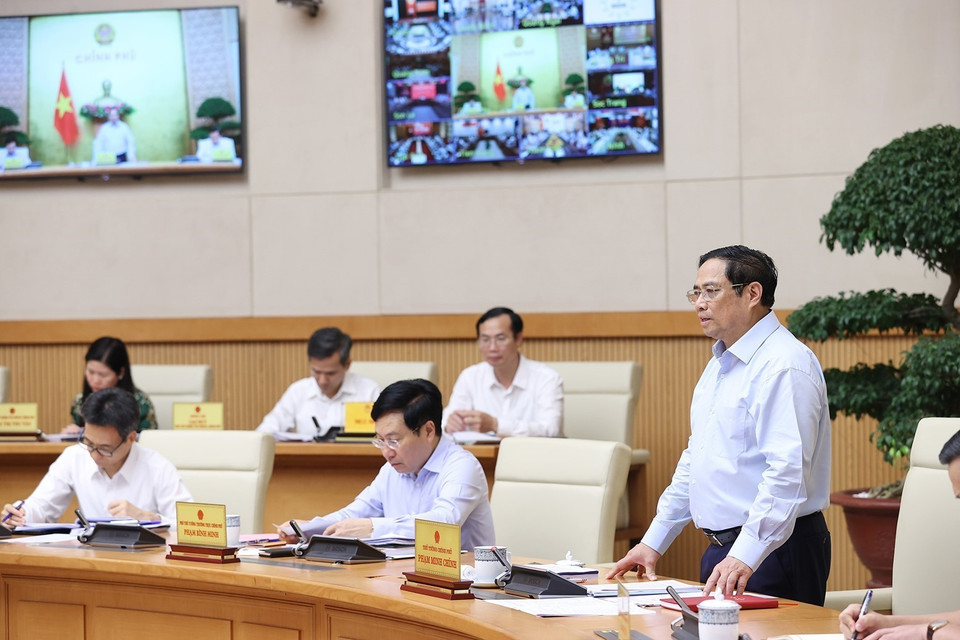 Thủ tướng Phạm Minh Chính chủ trì hội nghị. (Ảnh: Dương Giang/TTXVN)