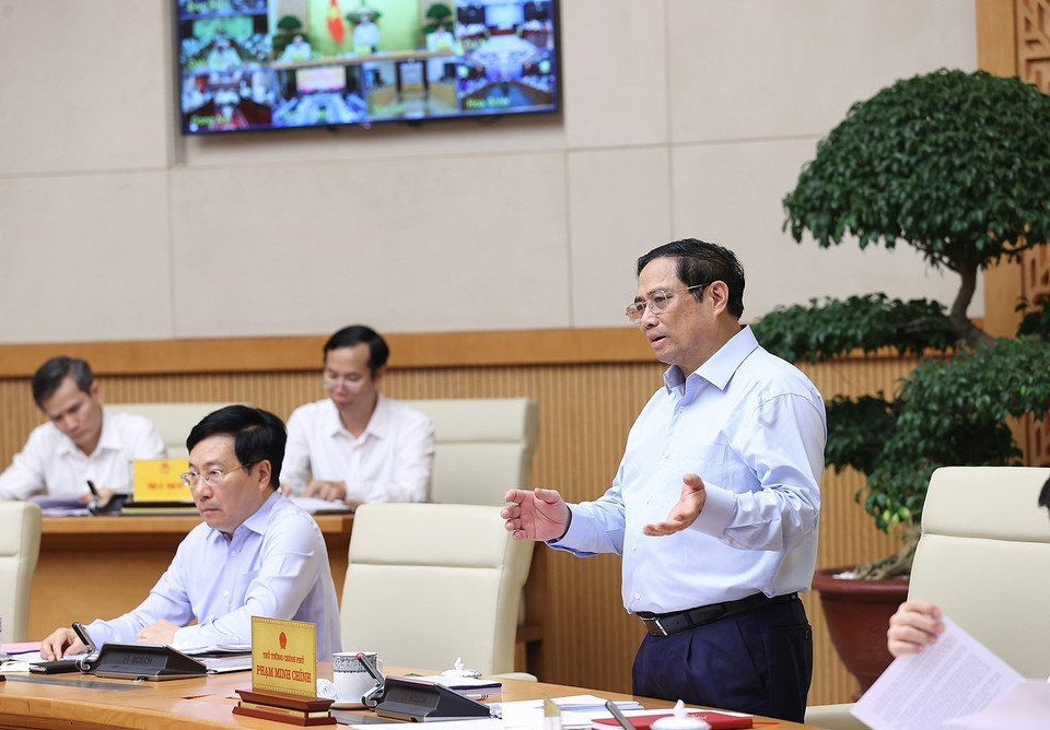 Thủ tướng Phạm Minh Chính phát biểu tại hội nghị. (Ảnh: Dương Giang/TTXVN)