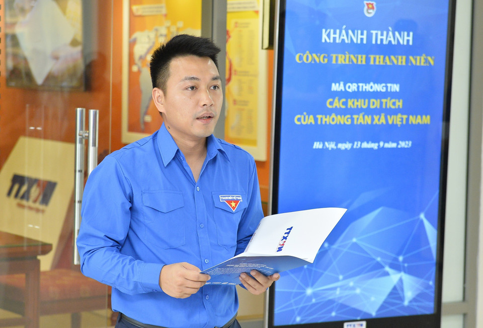 Bí thư Đoàn Thanh niên Thông tấn xã Việt Nam Lê Minh Đức phát biểu. (Ảnh: Minh Đức/TTXVN)