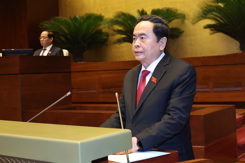 Chủ tịch Quốc hội Trần Thanh Mẫn phát biểu bế mạc Kỳ họp thứ 7, Quốc hội Khóa XV. (Ảnh: Doãn Tấn/TTXVN)