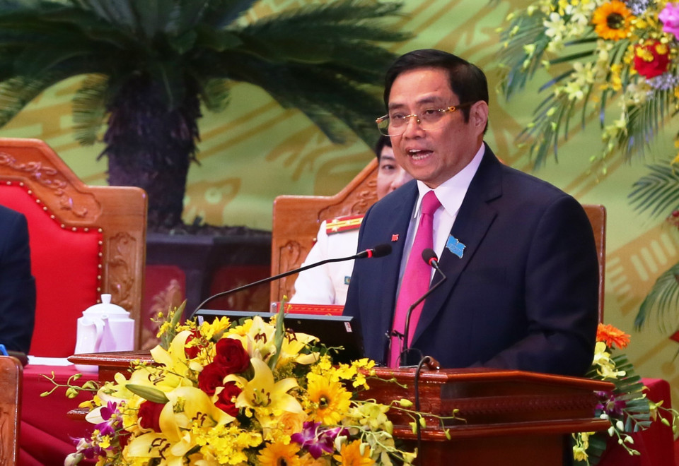 Ông Phạm Minh Chính - Ủy viên Bộ Chính trị, Bí thư Trung ương Đảng, Trưởng ban Tổ chức Trung ương phát biểu chỉ đạo Đại hội. (Ảnh: Phan Quân/TTXVN)