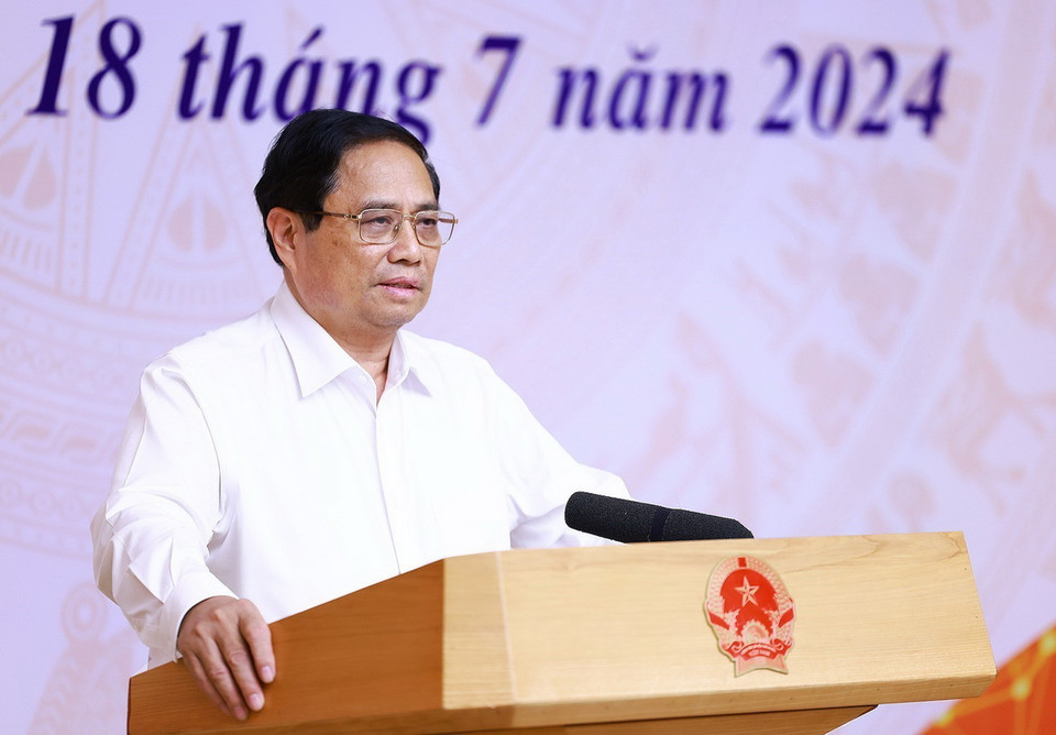 Thủ tướng Phạm Minh Chính phát biểu tại Hội nghị đẩy mạnh công tác ngoại giao kinh tế. (Ảnh: Dương Giang/TTXVN)