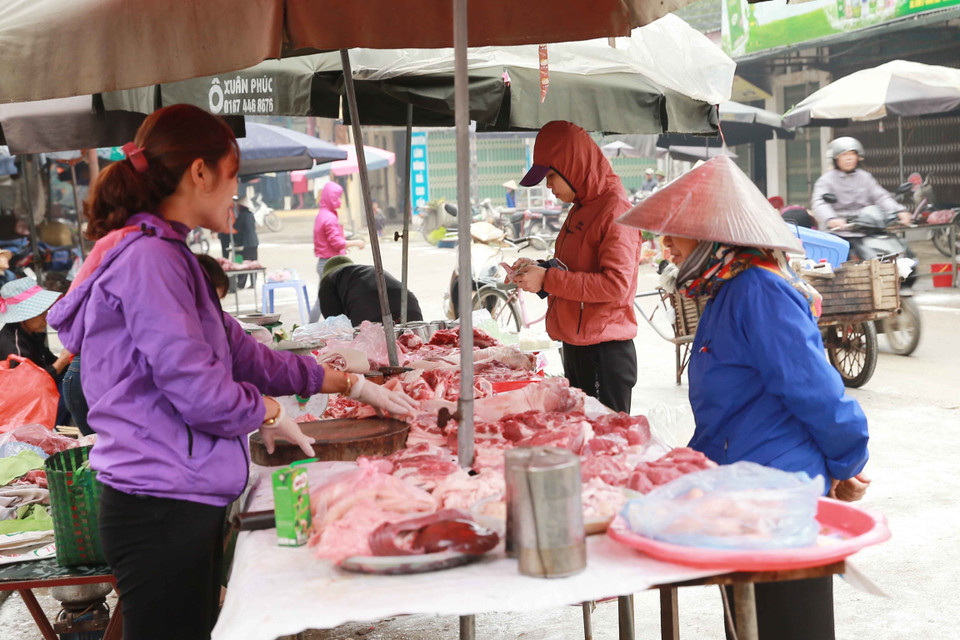 Không khí Tết tràn ngập đường vào xã Đồng Tâm, người dân tất bật mua sắm, chuẩn bị chào đón một mùa xuân mới bình an. (Ảnh: Doãn Tấn/TTXVN)