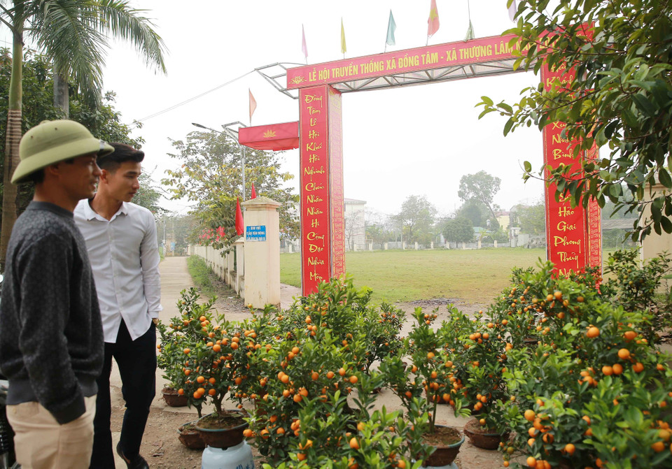 Không khí Tết tràn ngập đường vào xã Đồng Tâm, nhân dân phấn khởi, chào đón một mùa xuân mới bình an. (Ảnh: Doãn Tấn/TTXVN)