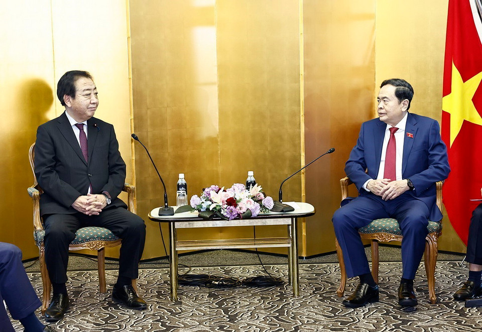 Chủ tịch Quốc hội Trần Thanh Mẫn tiếp Chủ tịch Đảng Dân chủ Lập hiến Nhật Bản Noda Yoshihiko. (Ảnh: Doãn Tấn/ TTXVN)