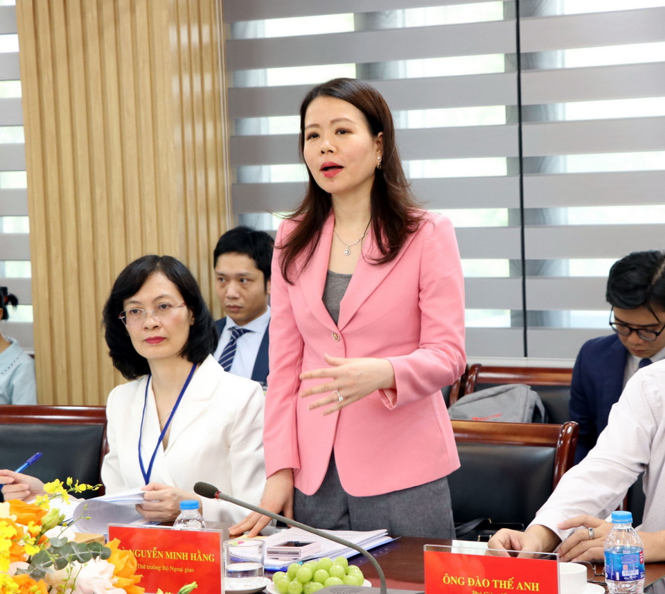 Thứ trưởng Bộ Ngoại giao Nguyễn Minh Hằng phát biểu tại buổi làm việc. (Ảnh: Mạnh Tú/TTXVN)