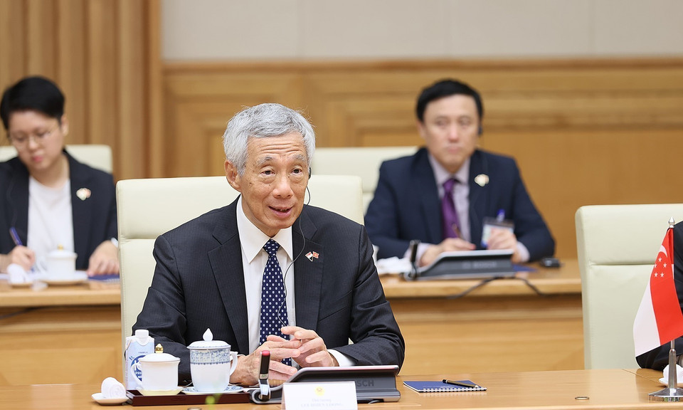 Thủ tướng Singapore Lý Hiển Long bày tỏ hài lòng về sự phát triển của quan hệ Việt Nam-Singapore thời gian qua; nhấn mạnh Việt Nam là đối tác chiến lược quan trọng của Singapore ở khu vực. (Ảnh: Dương Giang/TTXVN)