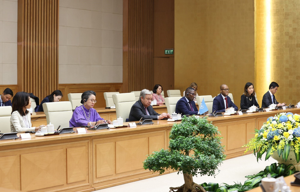 Tổng Thư ký Liên hợp quốc António Guterres tại buổi tiếp. (Ảnh: Dương Giang/TTXVN)