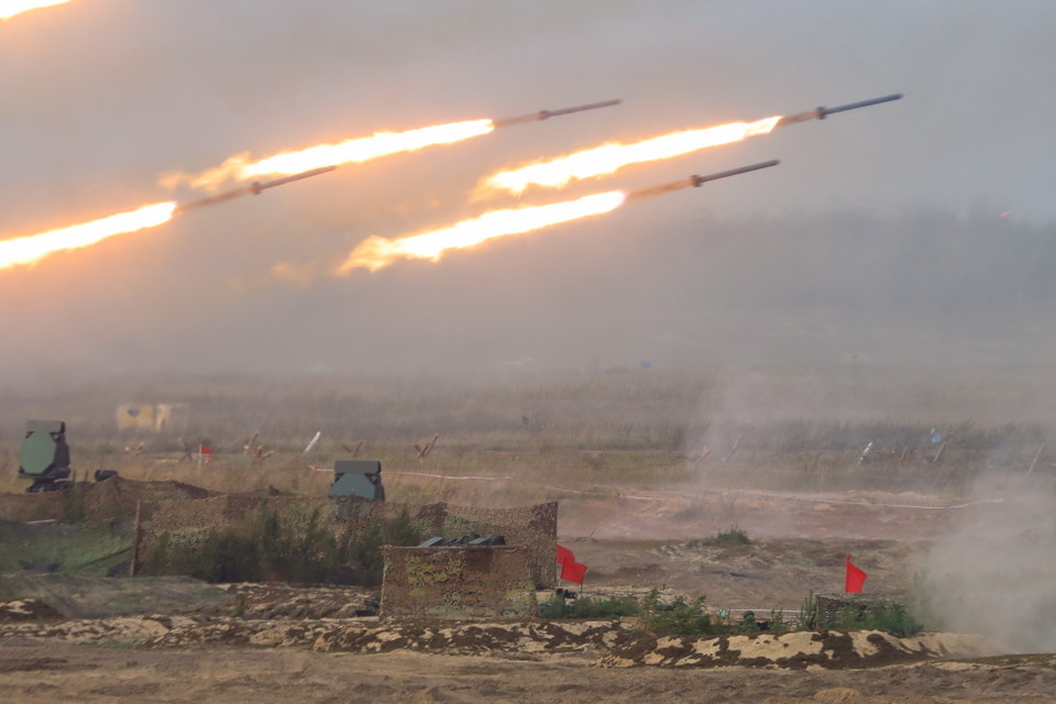 Quang cảnh cuộc tập trận Zapad-2021 tại thao trường Mulino ở tỉnh Nizhnyi Novgorod. (Ảnh: Trần Hiếu/TTXVN)