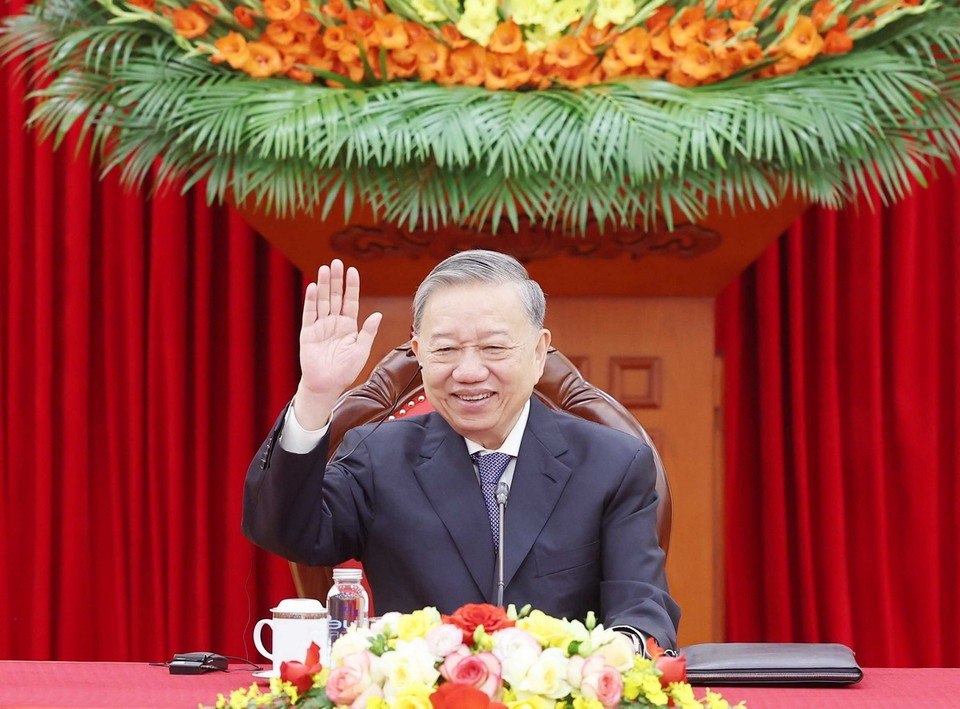 Tổng Bí thư Tô Lâm điện đàm với Tổng Bí thư, Chủ tịch nước Lào Thongloun Sisoulith. (Ảnh: Thống Nhất/ TTXVN)