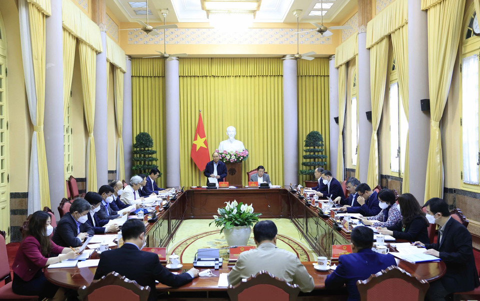 Chủ tịch nước Nguyễn Xuân Phúc phát biểu. (Ảnh: Thống Nhất/TTXVN)