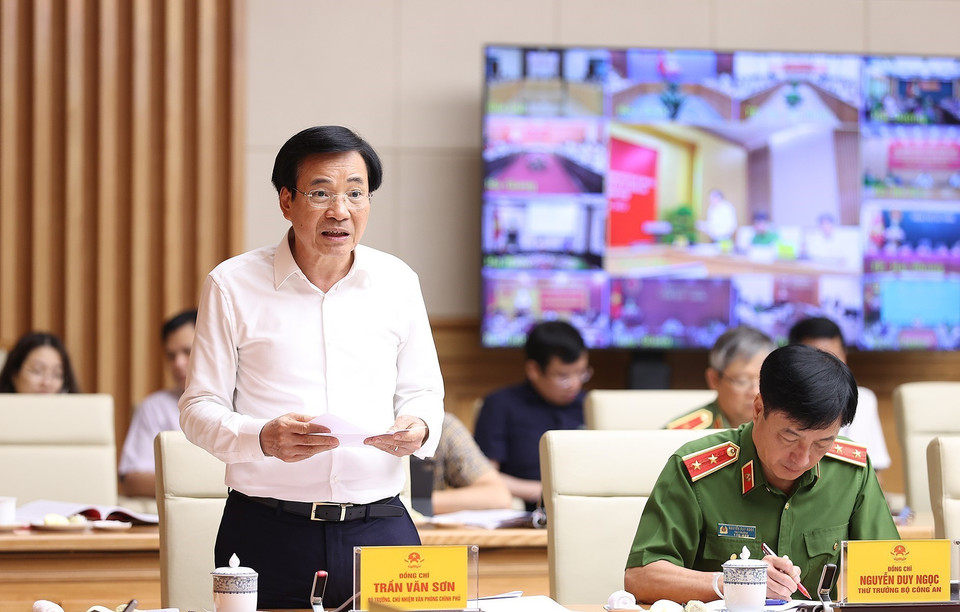 Bộ trưởng, Chủ nhiệm Văn phòng Chính phủ Trần Văn Sơn phát biểu. (Ảnh: Dương Giang/TTXVN)