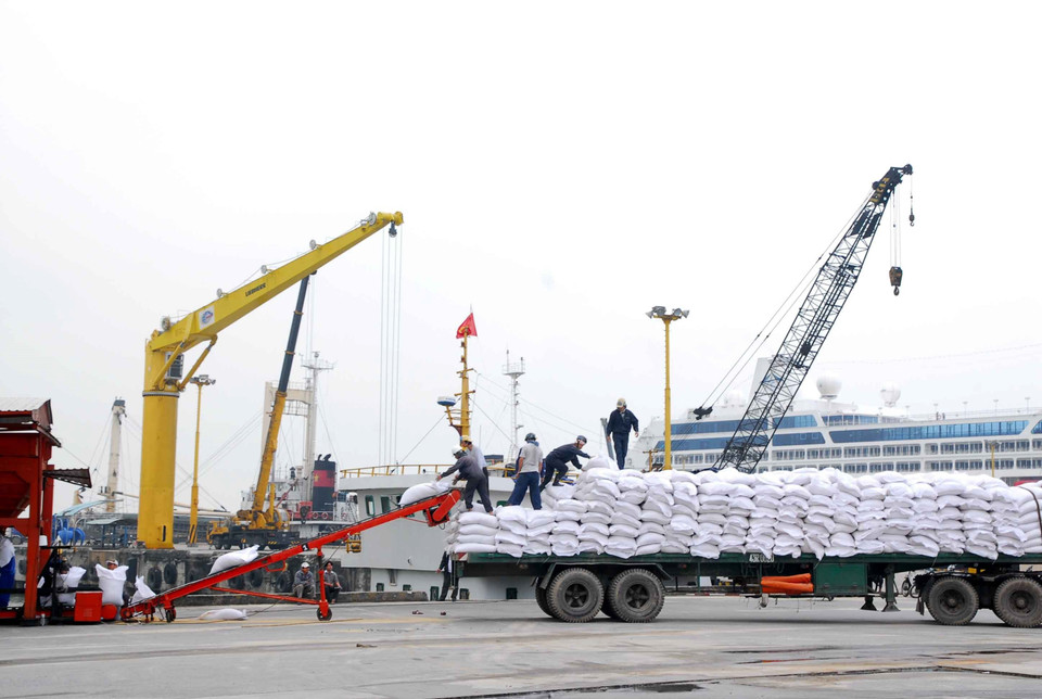 Bốc xếp hàng hóa tại cảng Tiên Sa thuộc hệ thống cảng Đà Nẵng. (Ảnh: Hồng Kỳ/TTXVN)