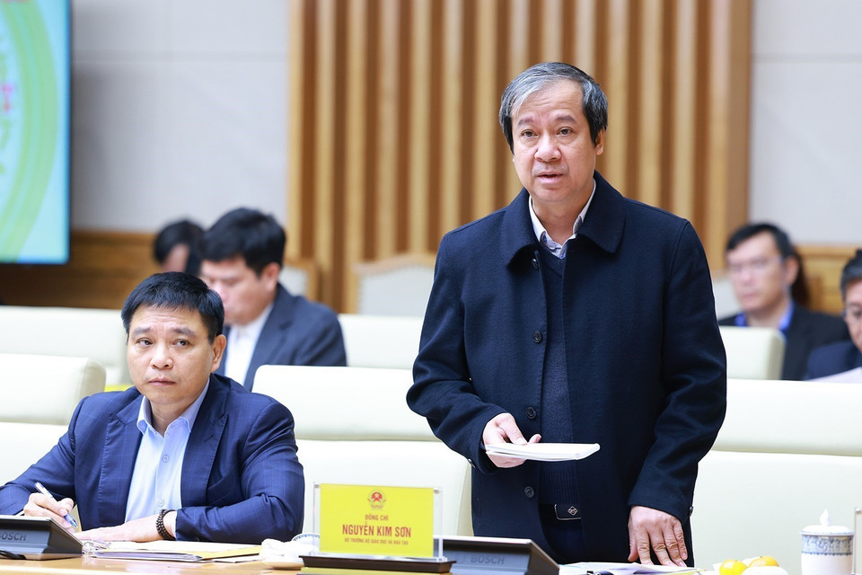 Bộ trưởng Bộ Giáo dục và Đào tạo Nguyễn Kim Sơn phát biểu. (Ảnh: Dương Giang/TTXVN)