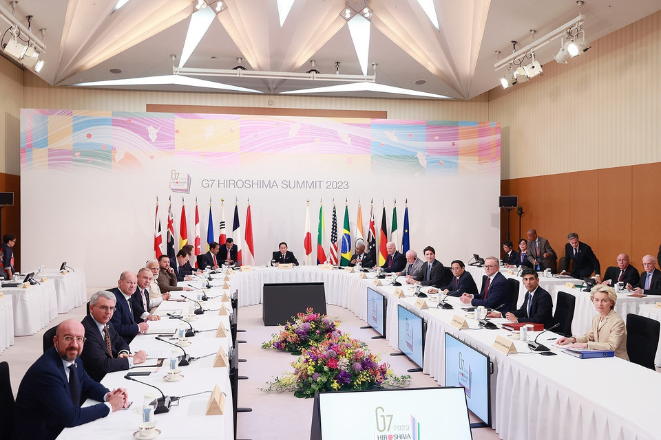 Thủ tướng Phạm Minh Chính dự phiên thảo luận “Hướng đến một thế giới hòa bình, ổn định và thịnh vượng.” (Ảnh: Dương Giang/TTXVN)