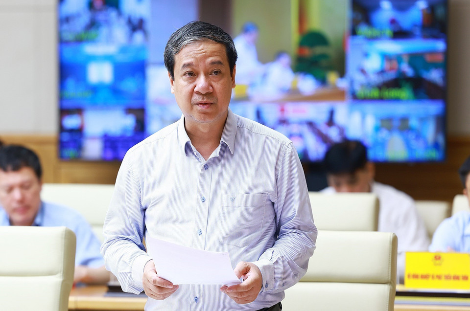 Bộ trưởng Bộ Giáo dục và Đào tạo Nguyễn Kim Sơn phát biểu. (Ảnh: Dương Giang/TTXVN)