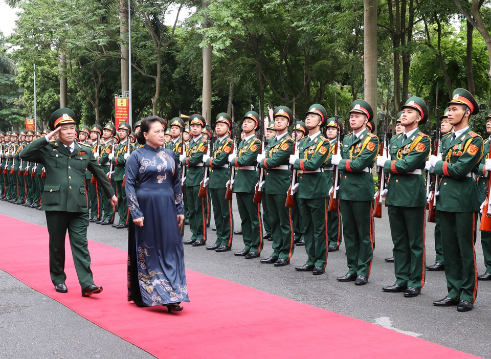 Lễ đón Chủ tịch Quốc hội Nguyễn Thị Kim Ngân. (Ảnh: Trọng Đức/TTXVN)