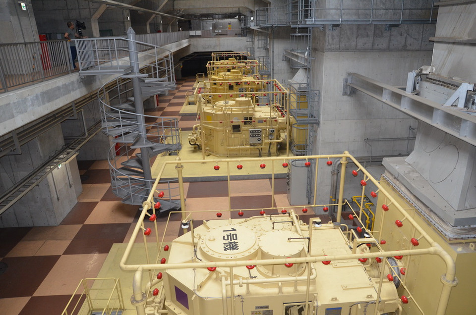 Trạm bơm có bốn máy bơm với mỗi máy có công suất 50m3 trên một giây. (Ảnh: Nguyễn Tuyến-Thành Hữu/Vietnam+)