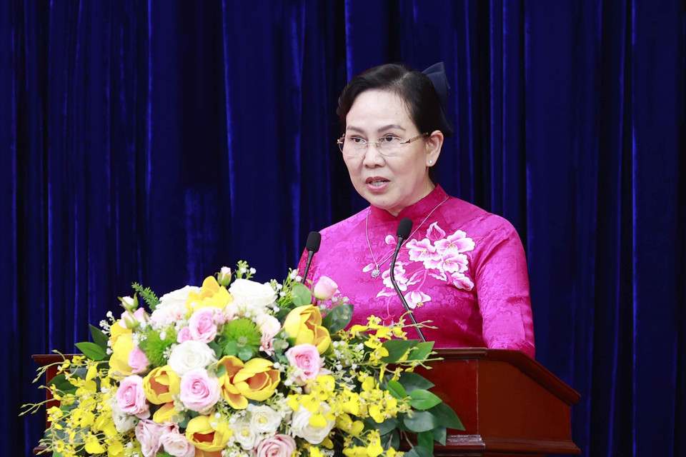 Bí thư Tỉnh ủy Hà Nam Lê Thị Thủy phát biểu. (Ảnh: Doãn Tấn/TTXVN)