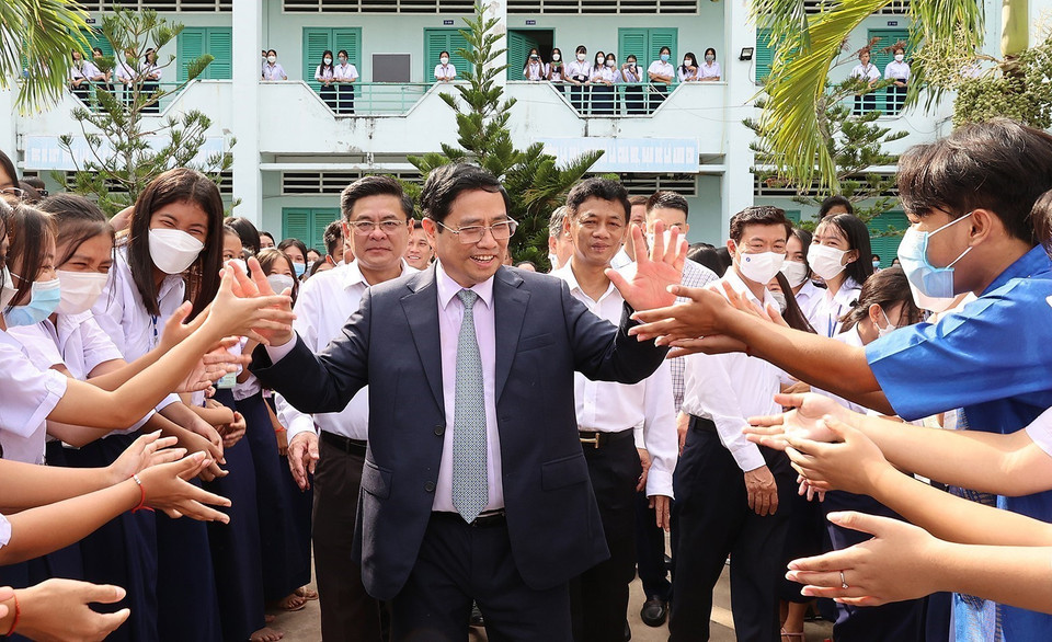 Đây là ngôi trường dành cho con em đồng bào dân tộc tỉnh Sóc Trăng, vùng có điều kiện kinh tế-xã hội đặc biệt khó khăn, cư trú và học tập. (Ảnh: Dương Giang-TTXVN)