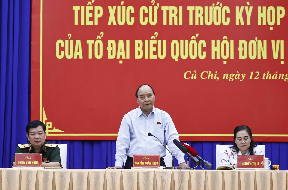 Chủ tịch nước Nguyễn Xuân Phúc phát biểu tại buổi tiếp xúc cử tri. (Ảnh: Thống Nhất/TTXVN)