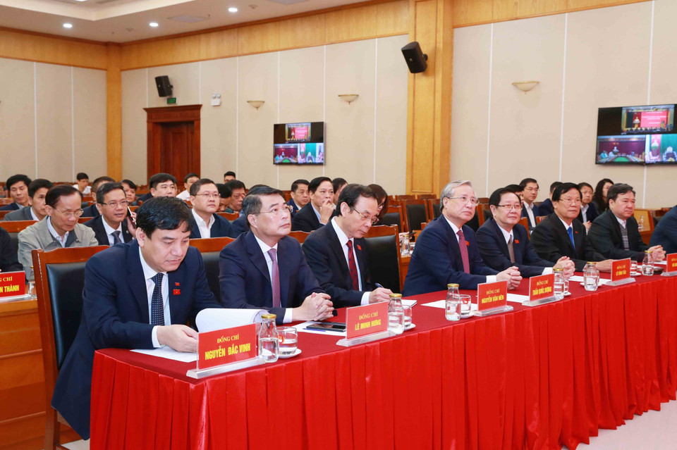 Đại biểu dự lễ công bố và trao quyết định của Bộ Chính trị về công tác cán bộ. (Ảnh: Phương Hoa/TTXVN)