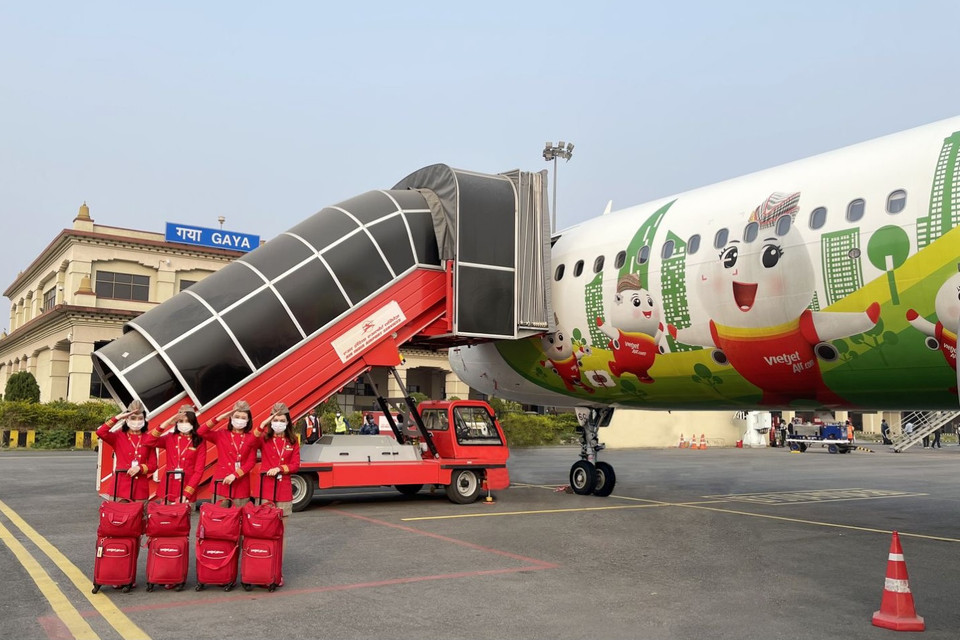 Máy bay Vietjet cũng đã đưa đoàn công tác tới với Bodh Gaya- miền đất thiêng của đạo Phật trên hành trình tại Ấn Độ. (Ảnh: CTV/Vietnam+)