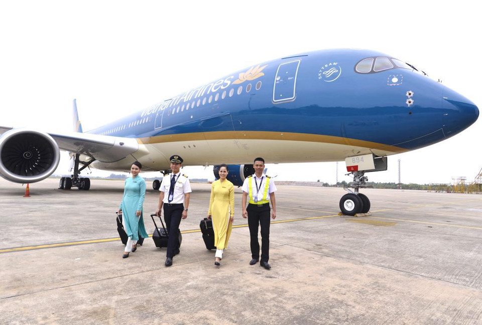 Theo thống kê trong tháng 2/2019, đội bay A350 của Vietnam Airlines có độ an toàn đạt 99,56% và bình quân 12 tháng đạt 99,21%, cao hơn so với trung bình thế giới (99,19%). (Ảnh: Trang Trịnh/Vietnam+)