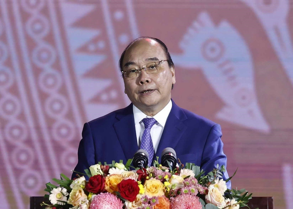 Chủ tịch nước Nguyễn Xuân Phúc phát biểu tại buổi lễ. (Ảnh: Thống Nhất/TTXVN)