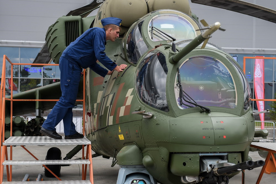 Một loại máy bay trực thăng được giới thiệu tại Diễn đàn Công nghiệp quốc phòng Army-2018 ở thị trấn Kubinka, ngoại ô thủ đô Moskva ngày 21/8. (Ảnh: THX/TTXVN)