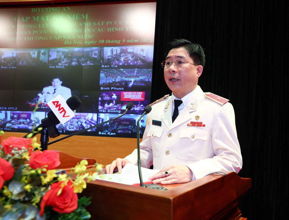 Thiếu tướng Nguyễn Tuấn Anh, Cục trưởng Phòng cháy chữa cháy và cứu nạn cứu hộ, phát biểu. (Ảnh: Phạm Kiên/TTXVN)