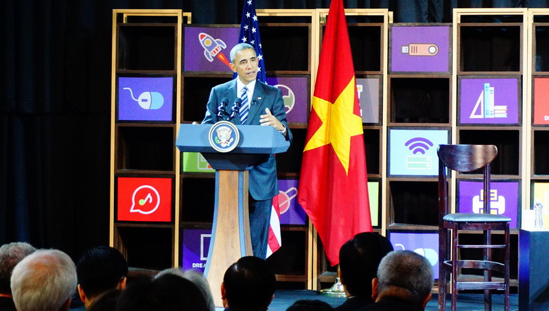 Tổng thống Barack Obama phát biểu tại buổi gặp. (Ảnh: Văn Đạt/TTXVN)