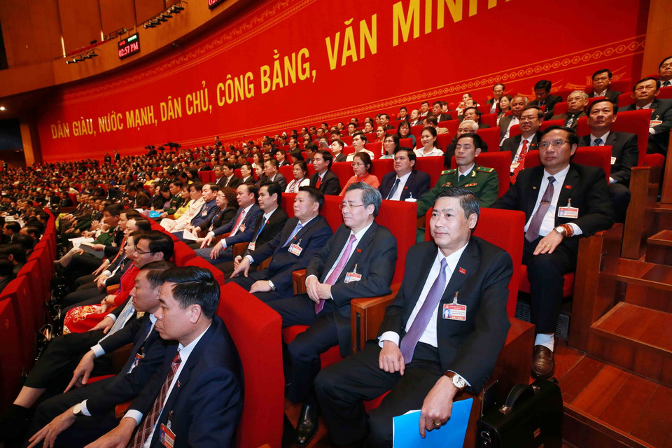 Các đại biểu dự phiên họp chiều 27/1, ngày làm việc chính thức thứ hai của Đại hội XIII. (Ảnh: TTXVN)