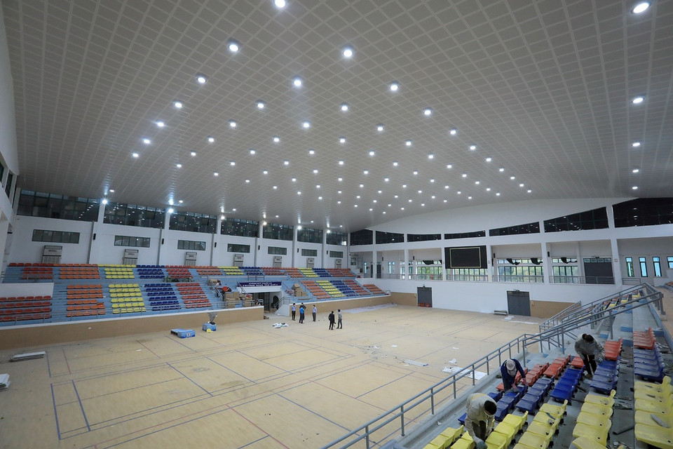 Nhà thi đấu Sóc Sơn có sức chứa 2.000 khán giả là địa điểm tổ chức các hoạt động thể dục thể thao có quy mô lớn của thành phố và Quốc gia. (Ảnh: Tuấn Anh/TTXVN)