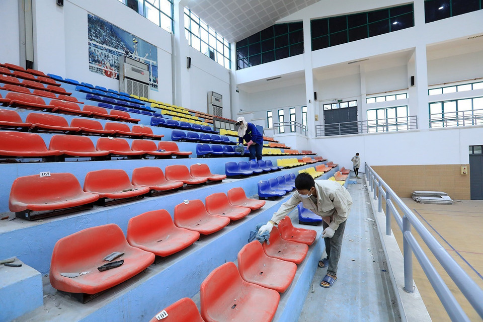 Hệ thống ghế ngồi dành cho khán giả được lau chùi sạch sẽ. (Ảnh: Tuấn Anh/TTXVN)