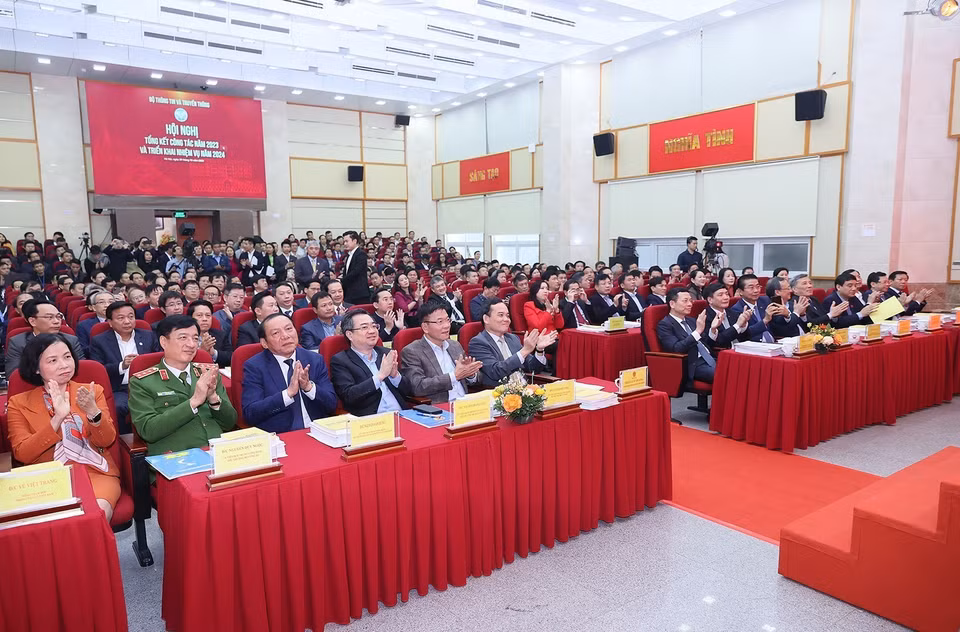 Phó Thủ tướng Trần Lưu Quang dự Hội nghị triển khai nhiệm vụ năm 2024 của Bộ Thông tin và Truyền thông. (Ảnh: Dương Giang/TTXVN)