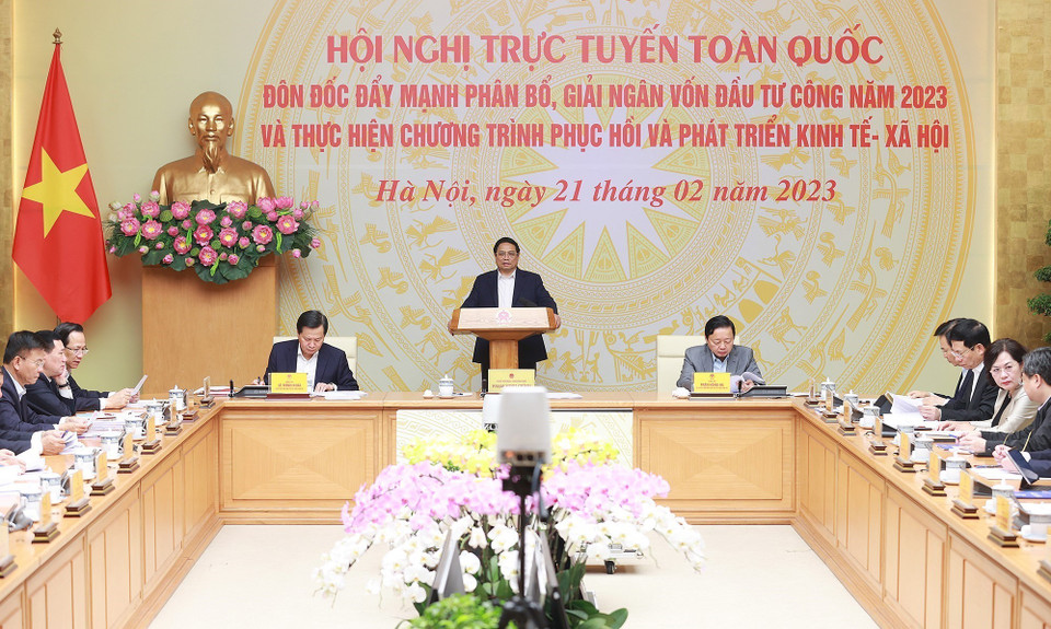 Thủ tướng Phạm Minh Chính chủ trì hội nghị. (Ảnh: Dương Giang/TTXVN)