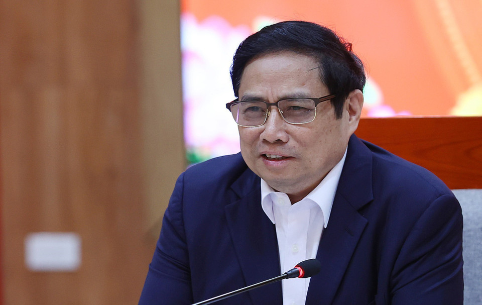 Thủ tướng Phạm Minh Chính chủ trì buổi làm việc với lãnh đạo chủ chốt tỉnh Khánh Hòa. (Ảnh: Dương Giang/TTXVN)