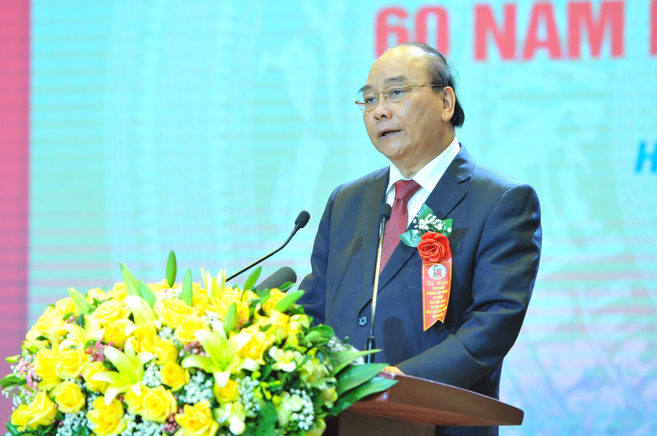 Chủ tịch nước Nguyễn Xuân Phúc phát biểu tại buổi lễ. (Ảnh: Minh Đức/TTXVN)