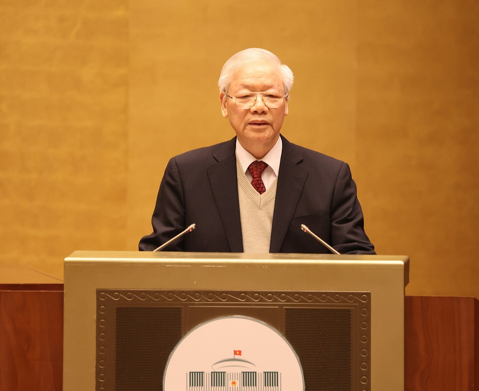 Hình ảnh Tổng Bí thư Nguyễn Phú Trọng phát biểu chỉ đạo hội nghị. (Ảnh: Trí Dũng/TTXVN)