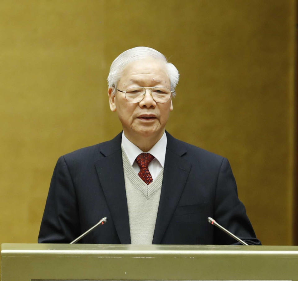 Hình ảnh Tổng Bí thư Nguyễn Phú Trọng phát biểu chỉ đạo hội nghị. (Ảnh: Phương Hoa/TTXVN)