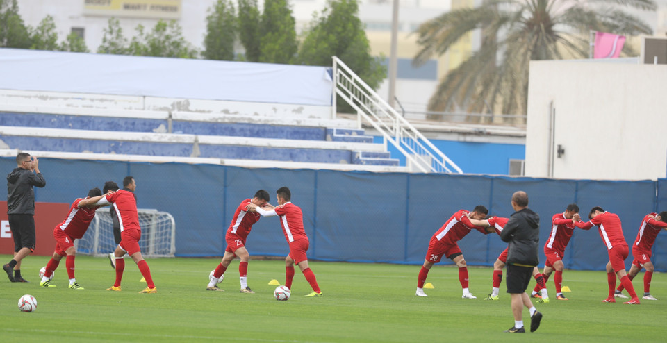 Các cầu thủ Việt Nam trong buổi luyện tập. (Ảnh: Hoàng Linh/TTXVN)