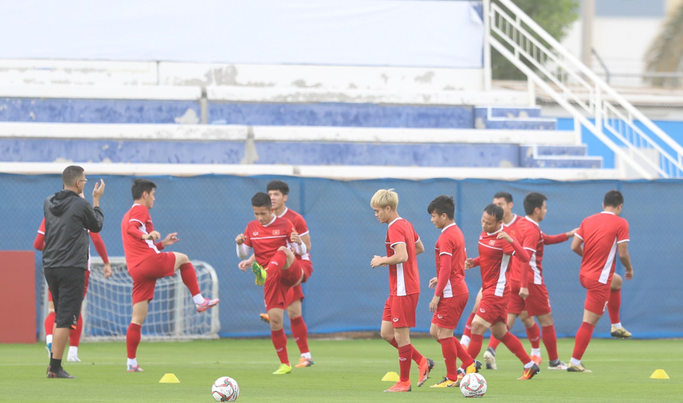 Các cầu thủ Việt Nam trong buổi luyện tập. (Ảnh: Hoàng Linh/TTXVN)